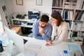 Business people team Ã¢â¬â business people at work working and looking at computer screen in the office Royalty Free Stock Photo